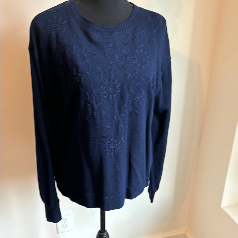 Crown & Ivy Midnight Blue Embroidered Crewneck Top
